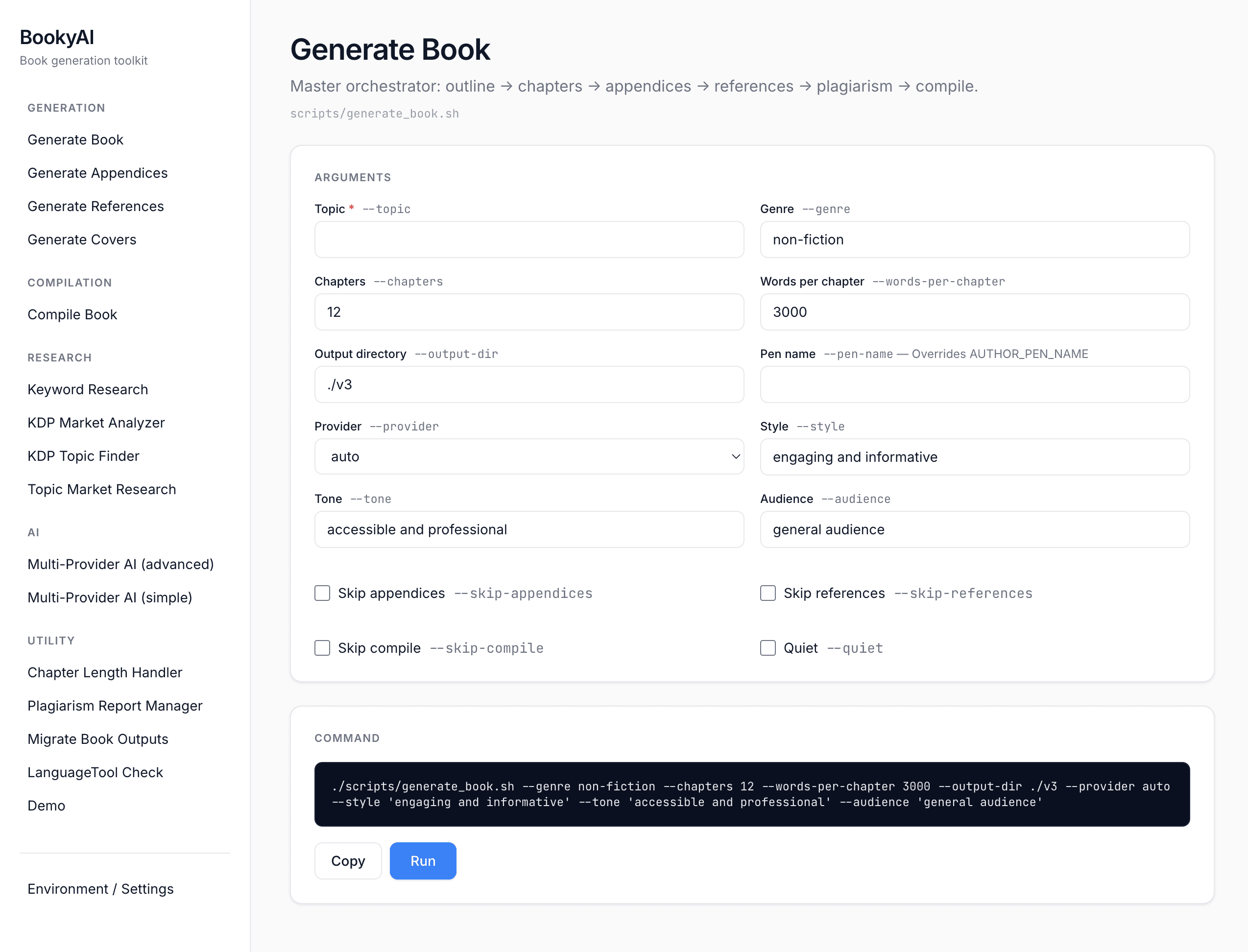 BookyAI — The Complete Publishing Pipeline interface